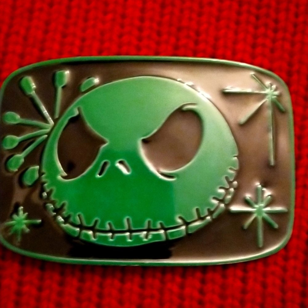 😎Unisex NBC Jack Skellington face green belt buckle